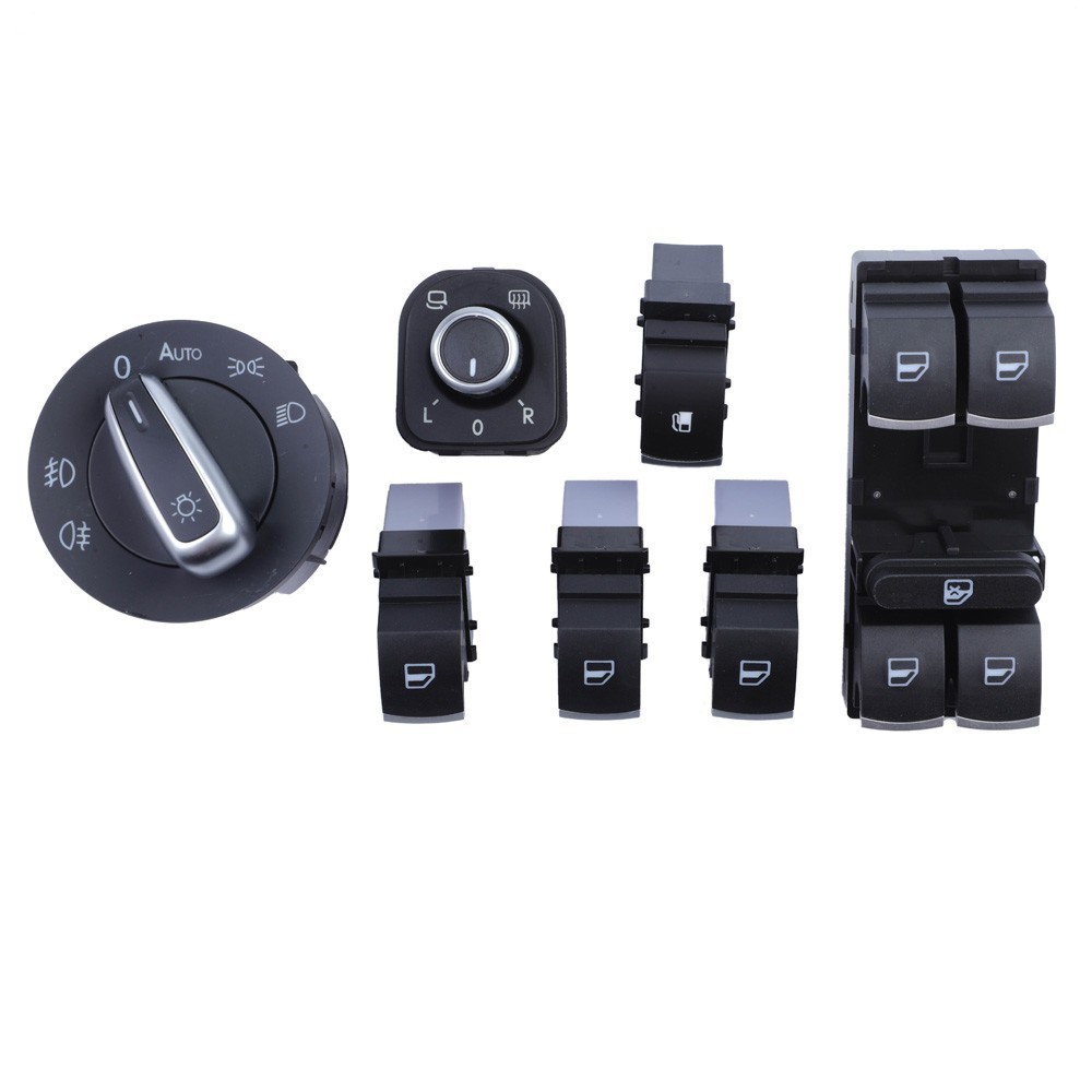 7X Window Headlight Mirror Fuel Switch Set For VW Golf MK5 MK6 Passat Jetta