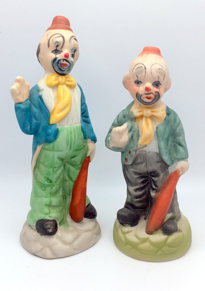 Vintage Hand-Painted Taiwan Ceramic Clown Set of 2