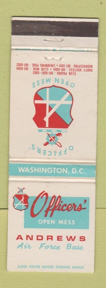 Matchbook Cover - Andrews Air Force Base Open Mess Washington DC WEAR