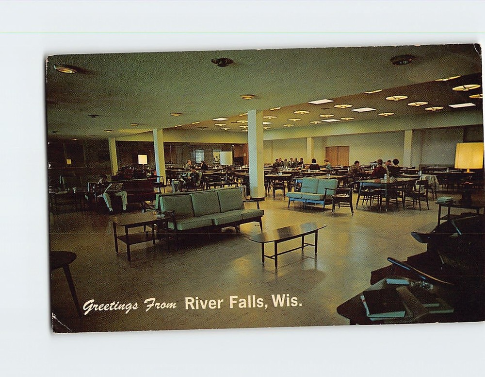 Postcard H. T. Hagestad Student Center Greetings From River Falls Wisconsin USA
