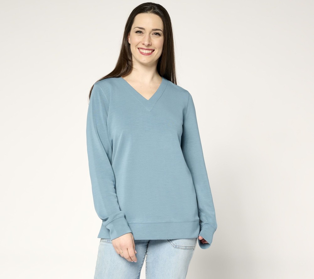 Gloria Vanderbilt Women's Top Plus Sz 1X ScubaLuxe Sunset Hues V Blue A683713