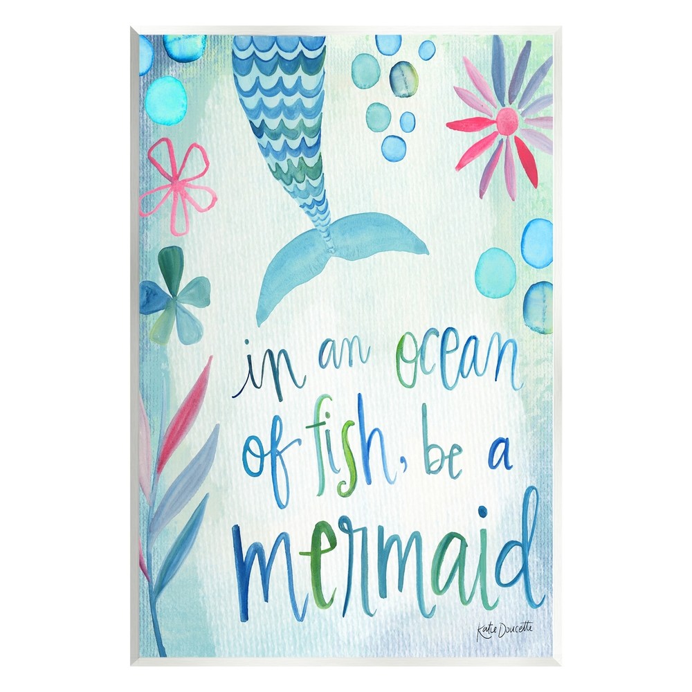 Stupell Motivational Mermaid Ocean Quote with Flower Blossoms Wood Wall Art