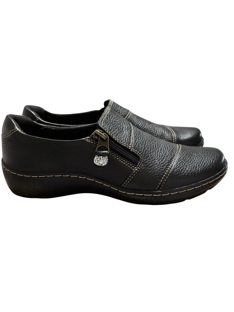 Clarks Collection Cora Harbor Women’s 7 Black Leather Comfort Shoes Slip On NIB