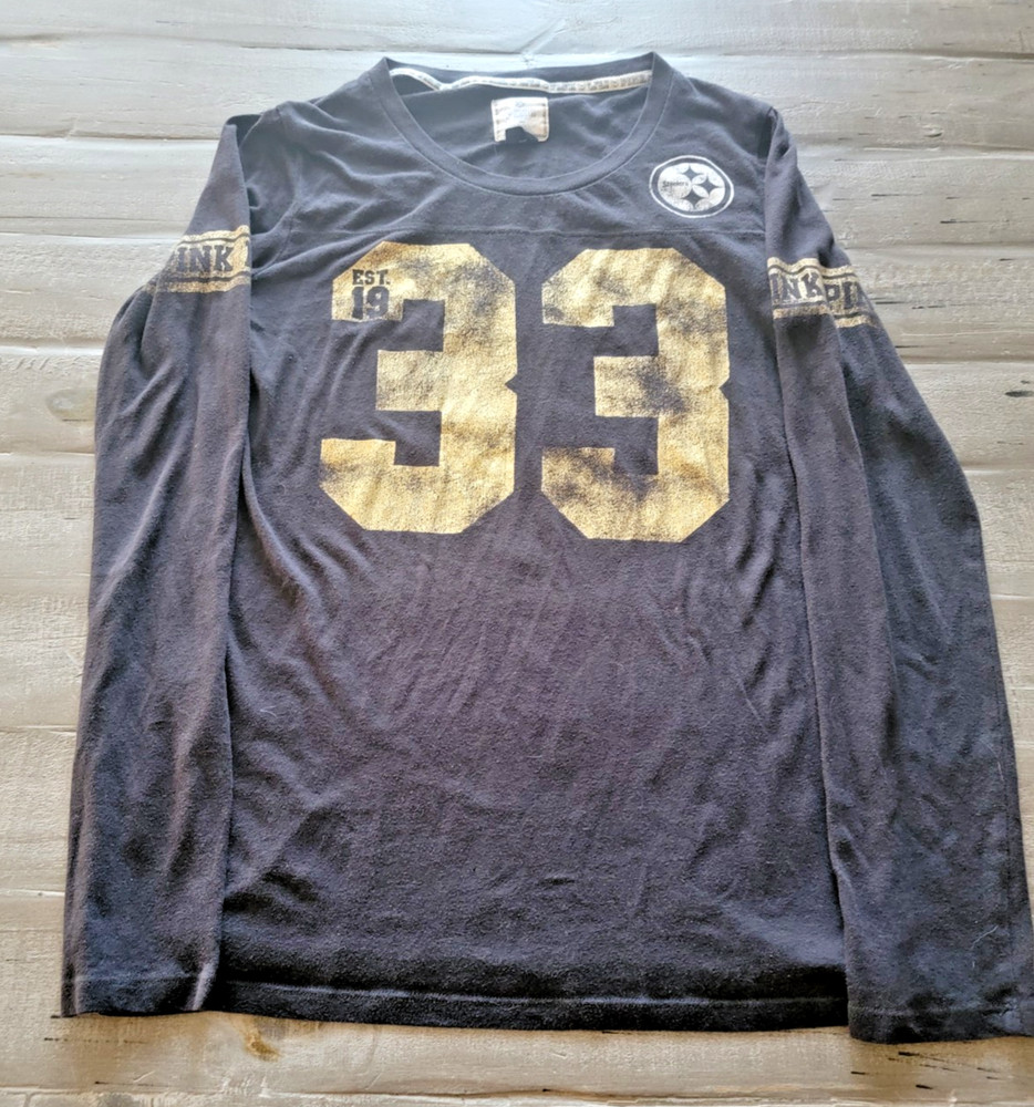 Victoria's Secret Womens Black Large 33 Always A Steelers Girl Long Sleeve Shirt
