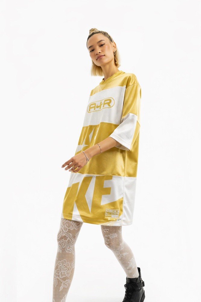 Nike Air Gold White Mesh Y2K Casual Jersey Dress Women's Size S