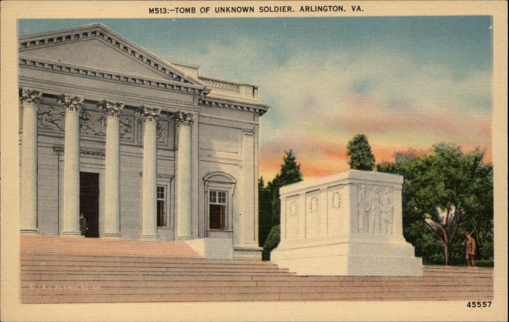 Arlington Virginia ~ Tomb of Unknown Soldier ~ Soldier Guarding ~ linen postcard