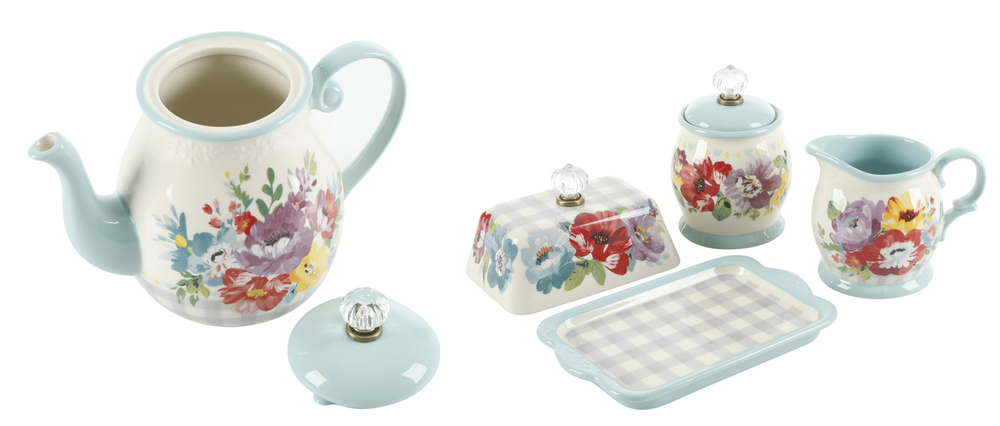 Pioneer Woman Sweet Romance Butter Dish Creamer Sugar Set & Tea Pot Ceramic New