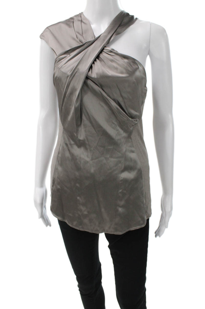 Helmut Lang Womens Silk One Shoulder Sleeveless Tunic Blouse Gray Size SFree Shipping in US $100+ Orders | $6.95 Orders Below