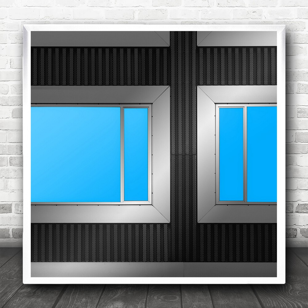 Abstract Windows Shapes Blue Empty Square Wall Art Print