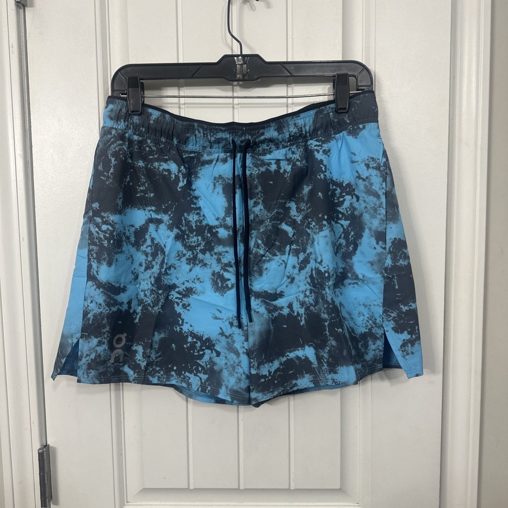 Run On Cloud Men’s Trail Shorts Blue Grey Tie Dye Elastic Waistband Medium NWT