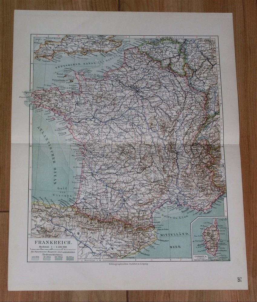 1912 Antique Map Of France / Paris German Lorraine And Alsace