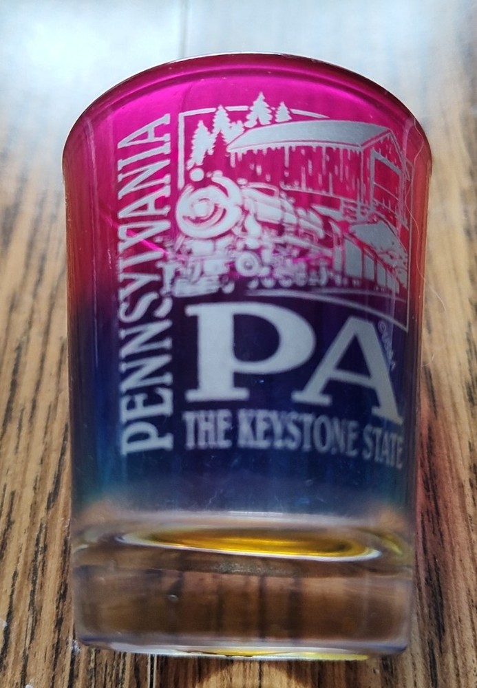Pennsylvania The Keystone State Colorful Shot Glass Over 2