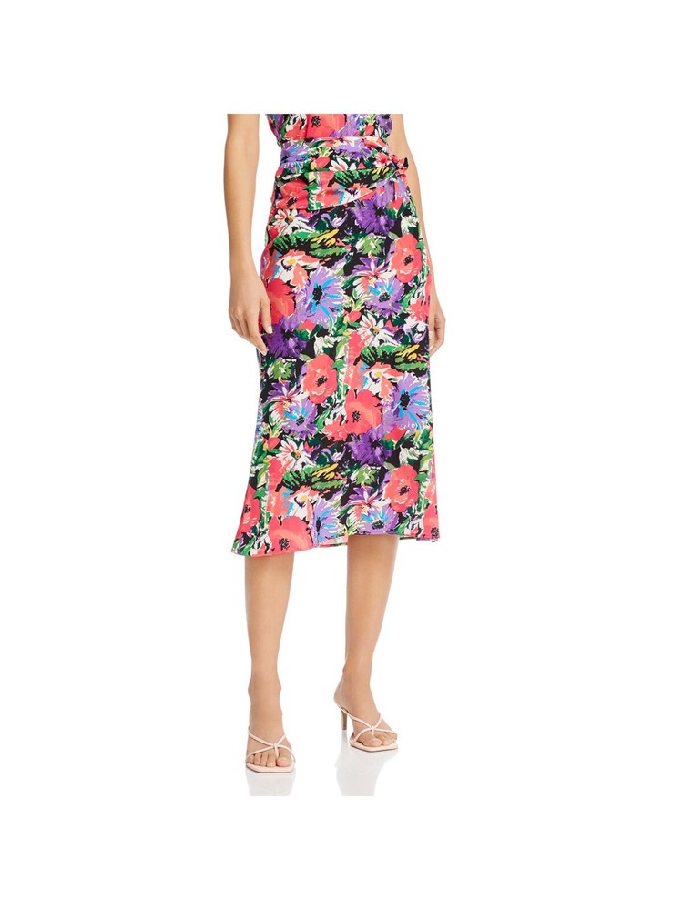 ART DEALER Womens Floral Midi Skirt Pink Gathered Tie A-Line Party  