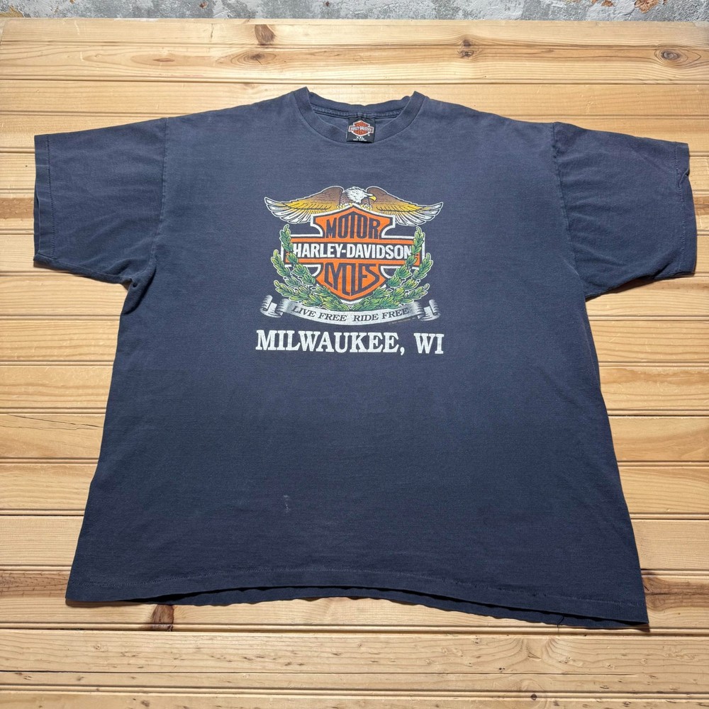 Vintage 1990 Harley-Davidson Eagle Milwaukee Wisconsin Biker T-Shirt - Size XXL
