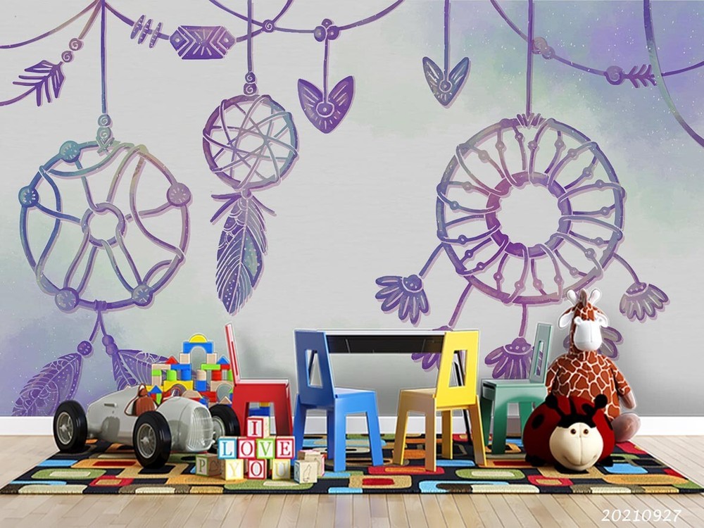 3D Purple Dreamcatcher Wall Murals Wallpaper Murals Wall Sticker