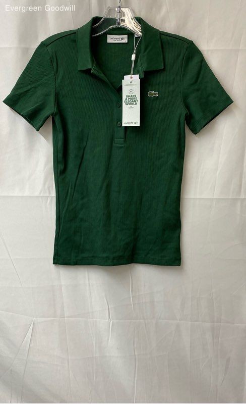 NWT Lacoste Women's Green L.12.D Slim-Fit Short Sleeve Polo Shirt Size 38