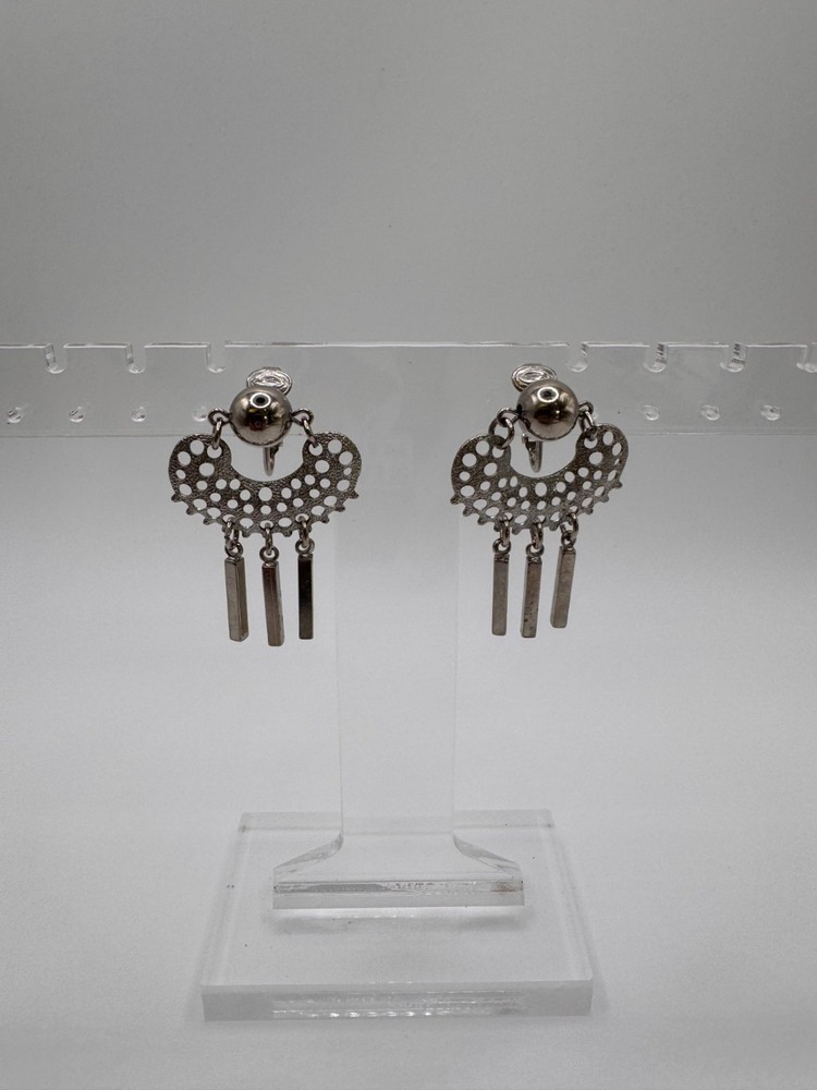 Vintage Sarah Coventry Silver Tone Dangle Clip Earrings Modernist Fringe