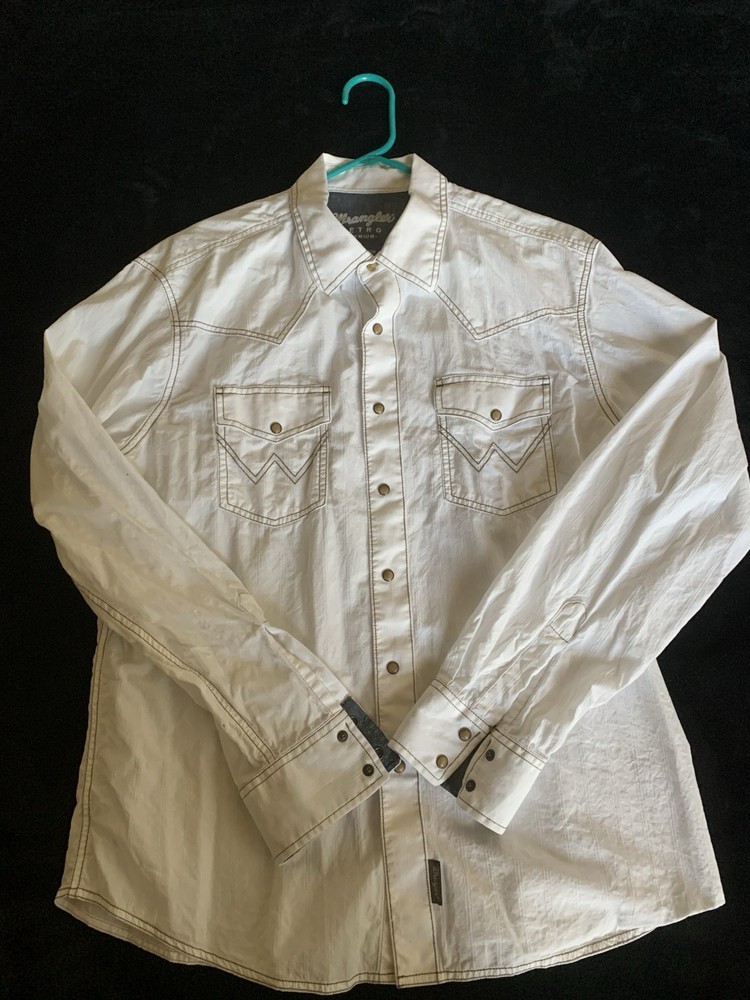 Wrangler Retro Long-Sleeve Western Snap Solid Dobby Shirt for Men - White - XLT