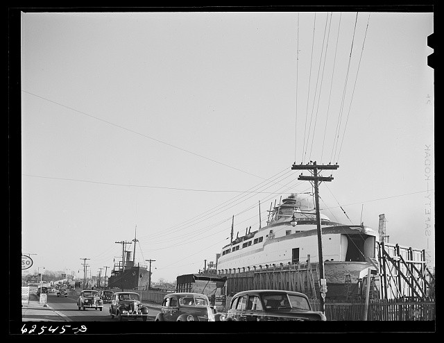 Photo:Los Angeles Harbor California 1930s Ships Dockside Street Scene Cars