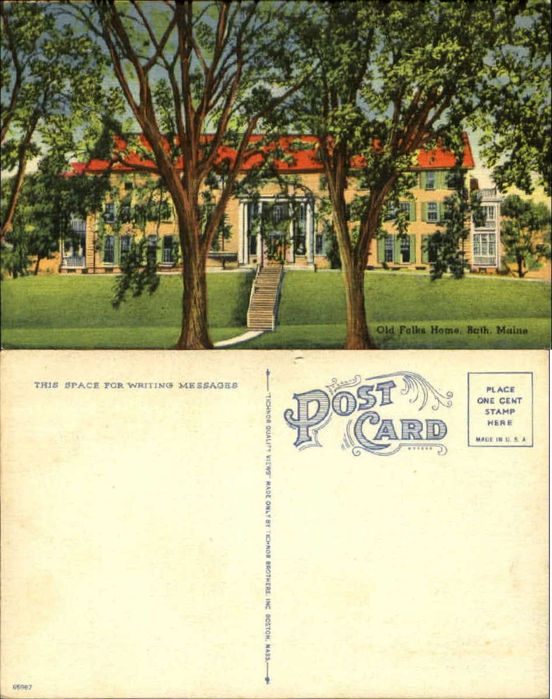 Old Folks Home Bath Maine unused 1940s linen postcard