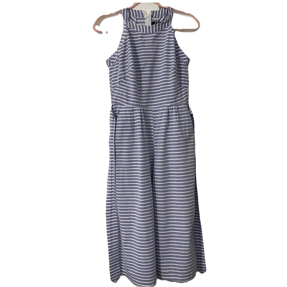 CBR Women’s Halter Romper Blue & White Stripe Wide Leg Pockets Size Small French
