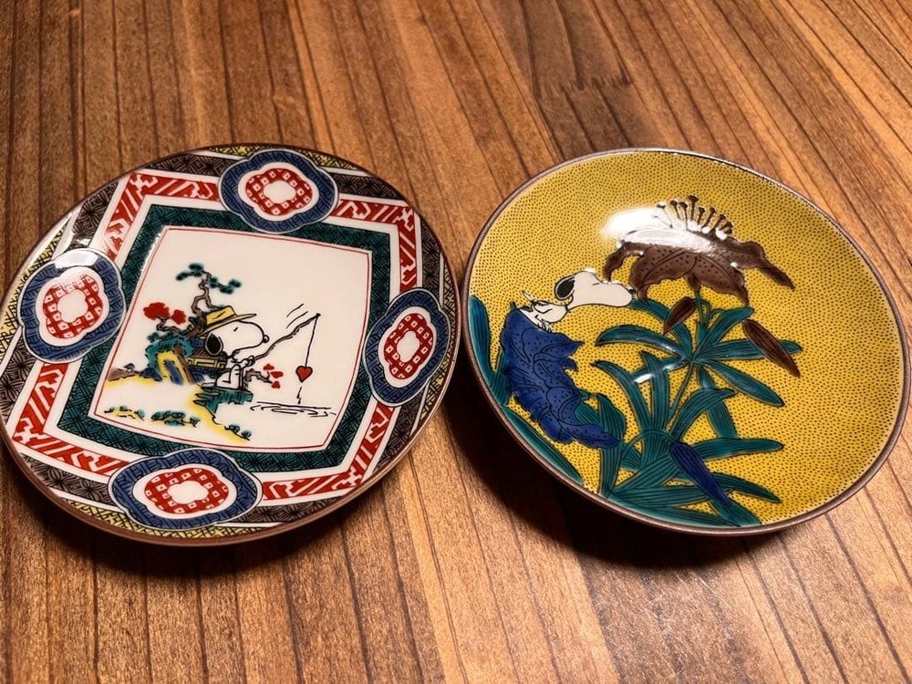 Seiko (Kutani ware) Snoopy Ceramic Bean Plate Set 2pcs  Unused