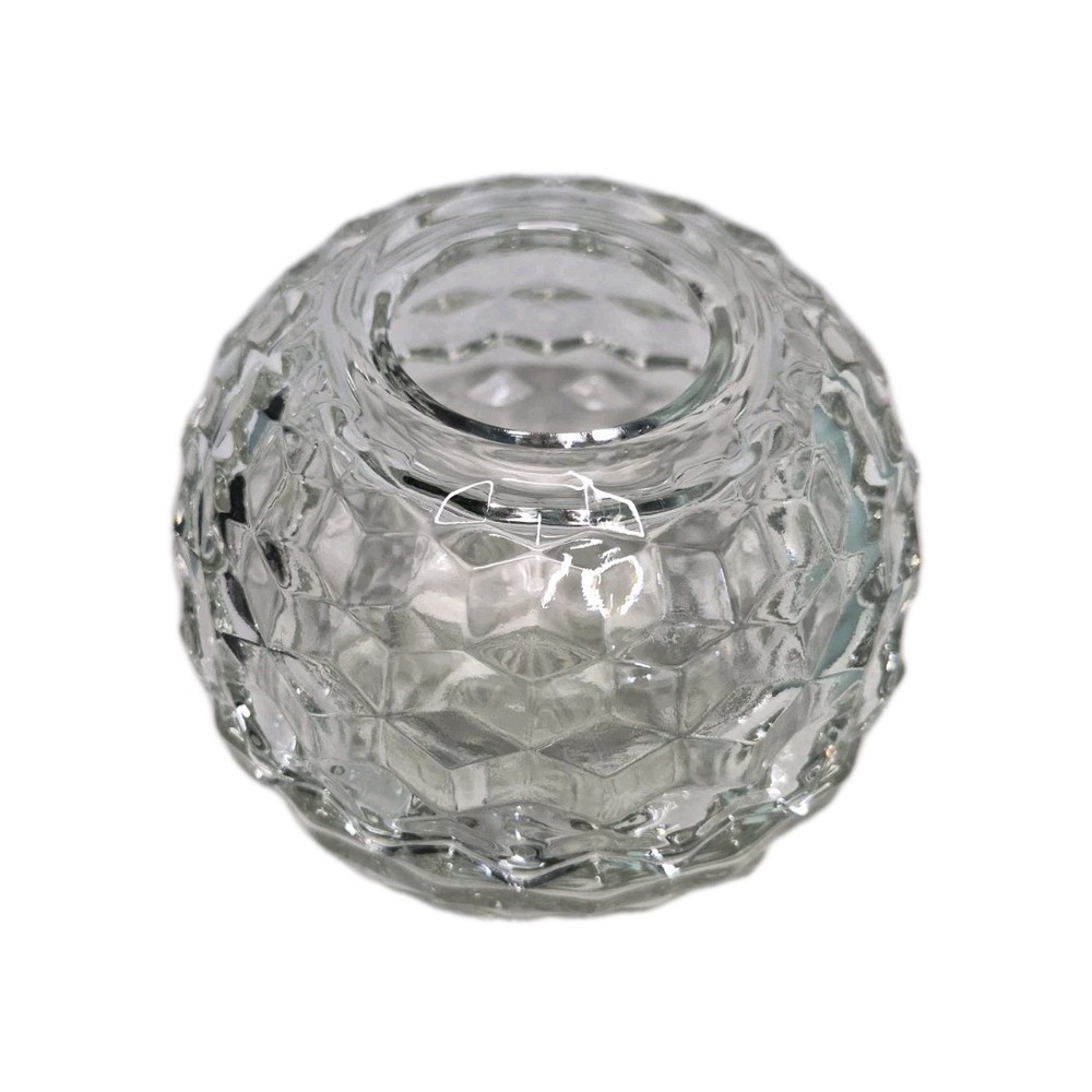 Homco Cubist Clear Glass Fairy Light Lamp Votive Candle Holder 2 Piece Vintage