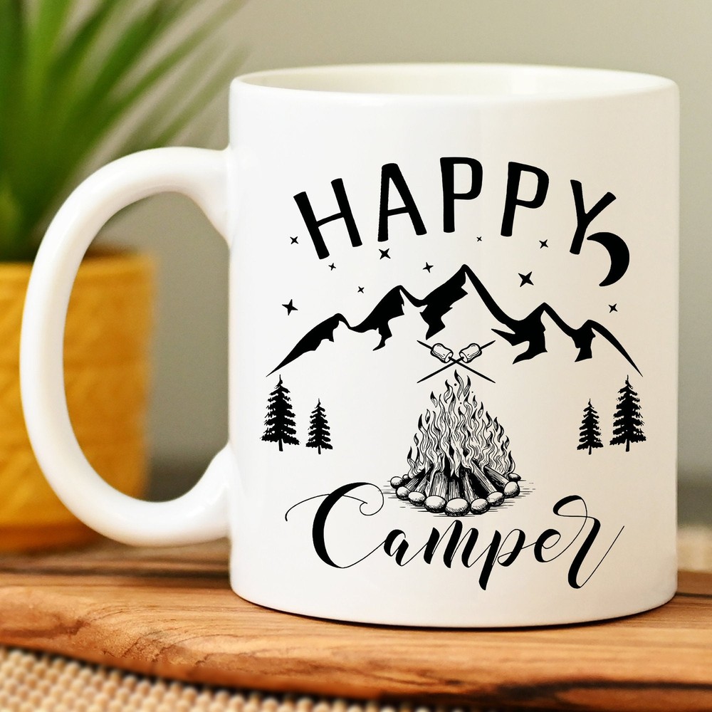 Camping Mug Happy Camper Mug Camp Enamelware Mug Gift Hiking Mountains Travel