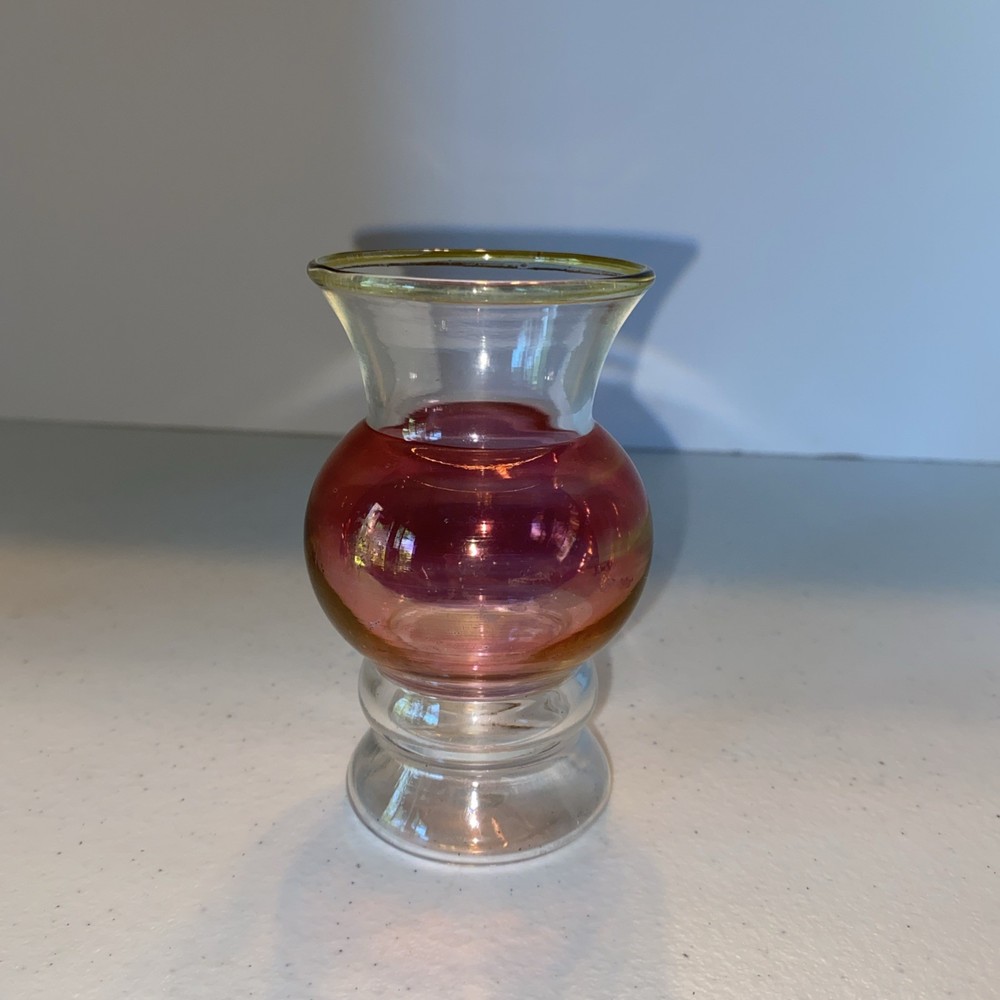 Vintage Bartlett Collins Bud Vase Cranberry Glass with Gold Trim Mini Small 4