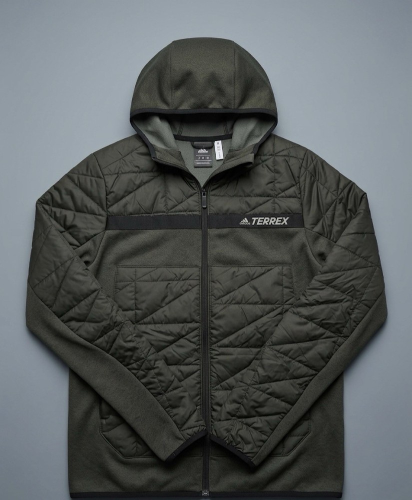 adidas Terrex Womens Hybrid Quilted Fleece Hoodie Jacket Black Gray Size M