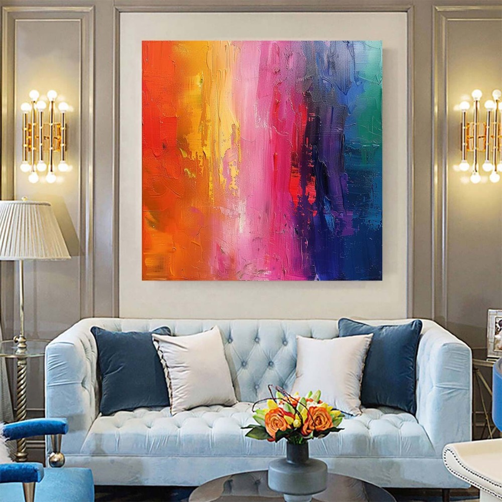 Abstract Oil Painting Thick Textured Hand Painted On Canvas Wall Art Blue Pink