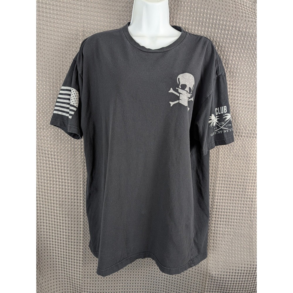 Grunt Style Mens XL Black Graphic T Shirt Skull Crossbones Flag Military USA Tee