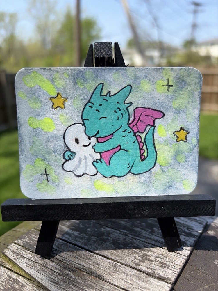 Cute Dragon Ghost ACEO Original Watercolor Fantasy Art By Lisa