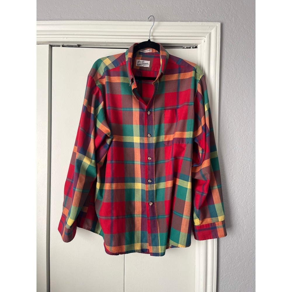 Sears Roebuck Plaid Flannel Shirt Single Needle Tailoring Button Up XL