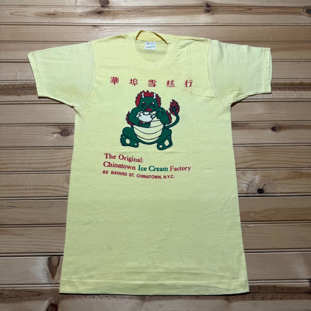 Vintage 80s Chinatown Ice Cream Factory NYC Dragon T-Shirt USA Made Size Medium