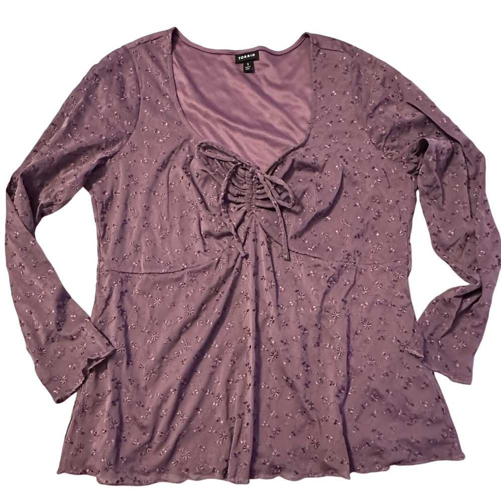 Torrid Y2K Fairy Baby Doll Tie Front Top Coquette Shirt Mesh Purple Size 1