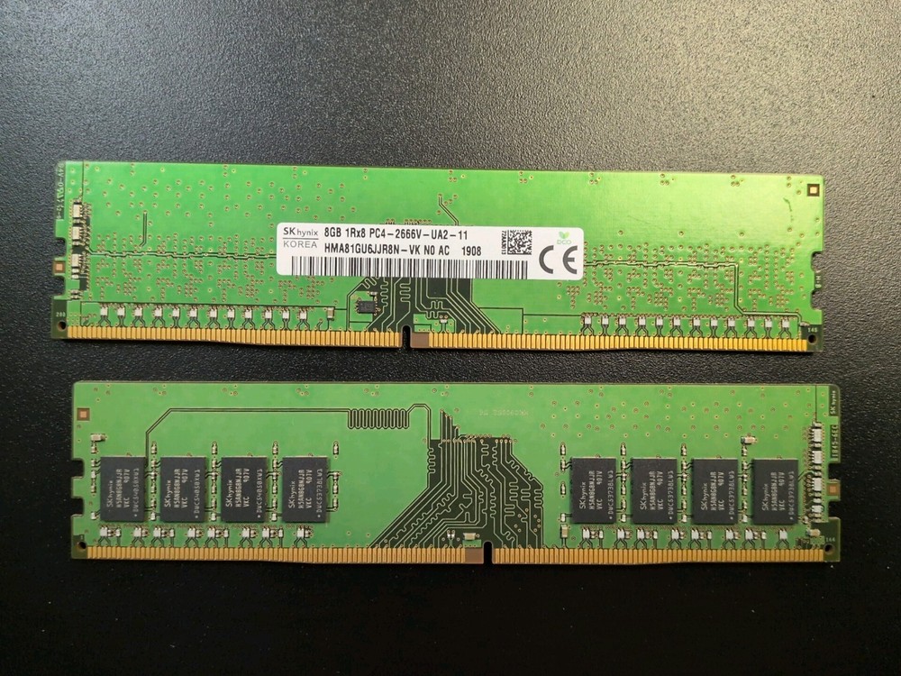 2 SK Hynix 8GB 1Rx8 PC4-2666V-UA2-11/HMA81GU6JJR8N-VK-NO