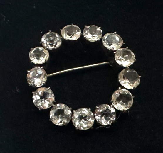 Vtg Costume Clear Rhinestone Circle Silver Tone Brooch Jewelry Lot H
