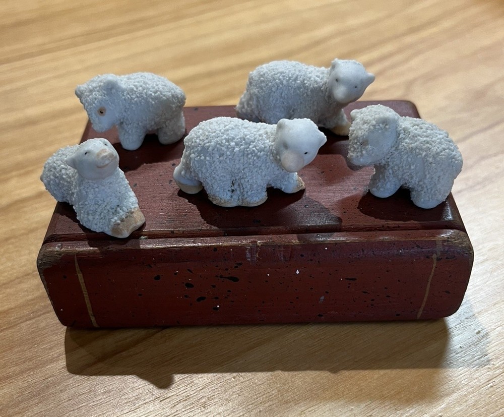 Antique German Snow Baby Polar Bears cubs Set of 5