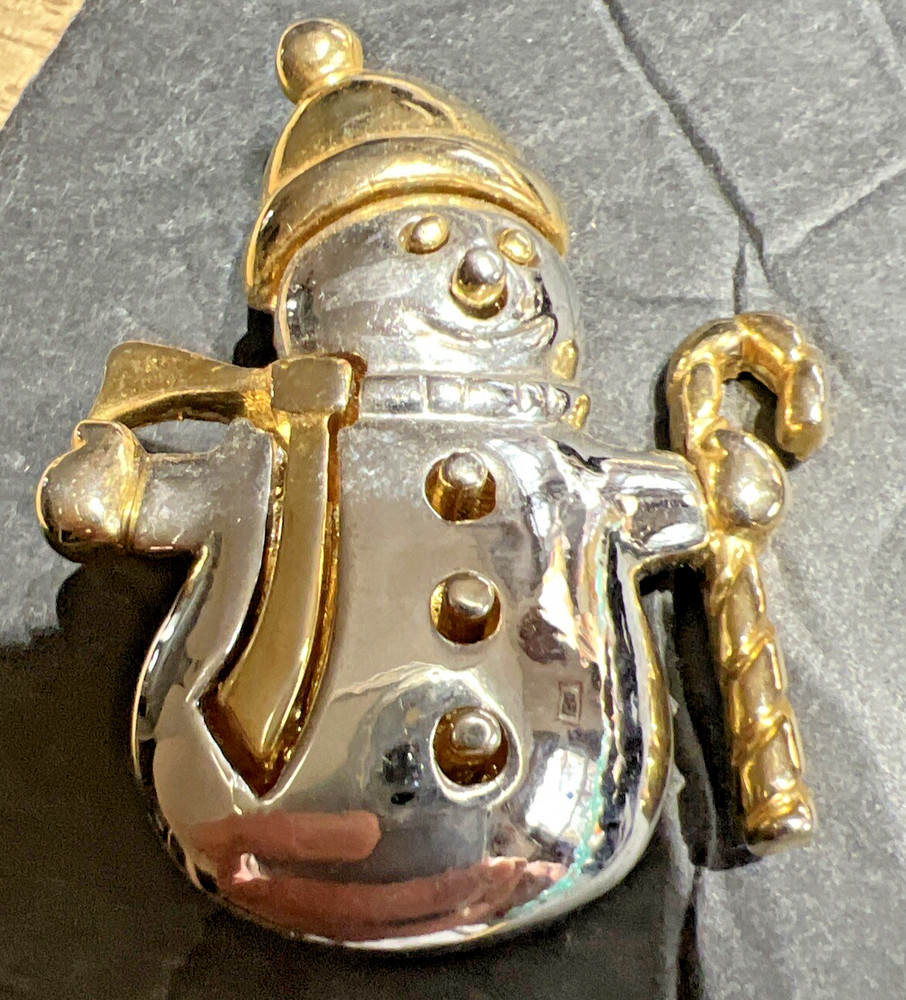 Vintage Christmas Pin Snowman Candy Cane Gold Tone. Lot 98