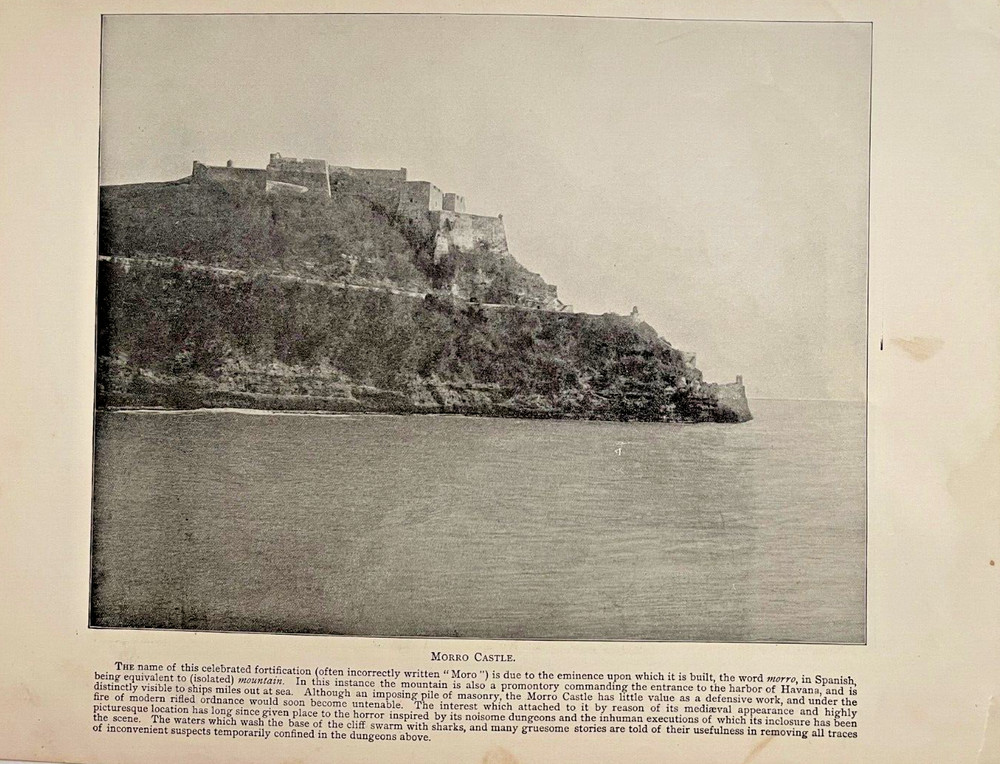 1898 Vintage Illustration Morro Castle Havana Harbor Cuba