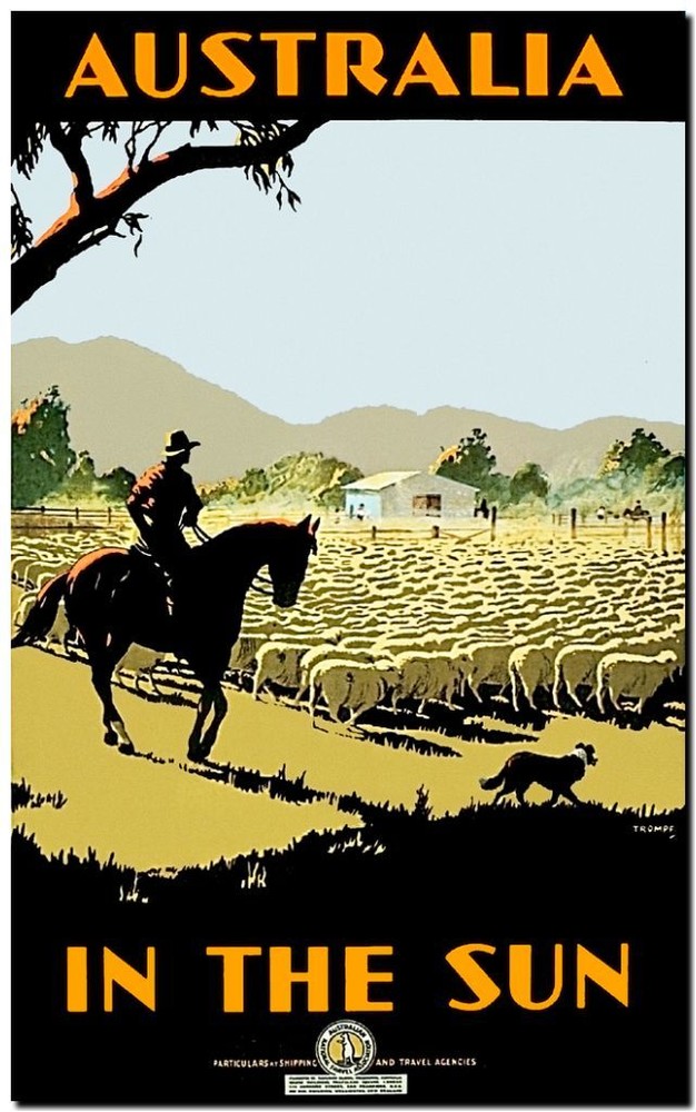 Cool Retro Travel Poster *FRAMED* CANVAS ART Australia Sun sheep 24x16