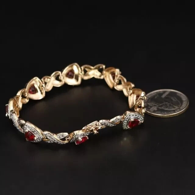 5Ct Round Cut Lab-Created Red Ruby Tennis Bracelet 14k Yellow Gold Finish Women