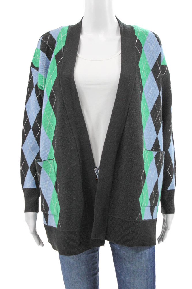 Sandro Womens V-Neck Argyle Cardigan Black Viscose Long Sleeve Size 1Free Shipping in US $100+ Orders | $6.95 Orders Below