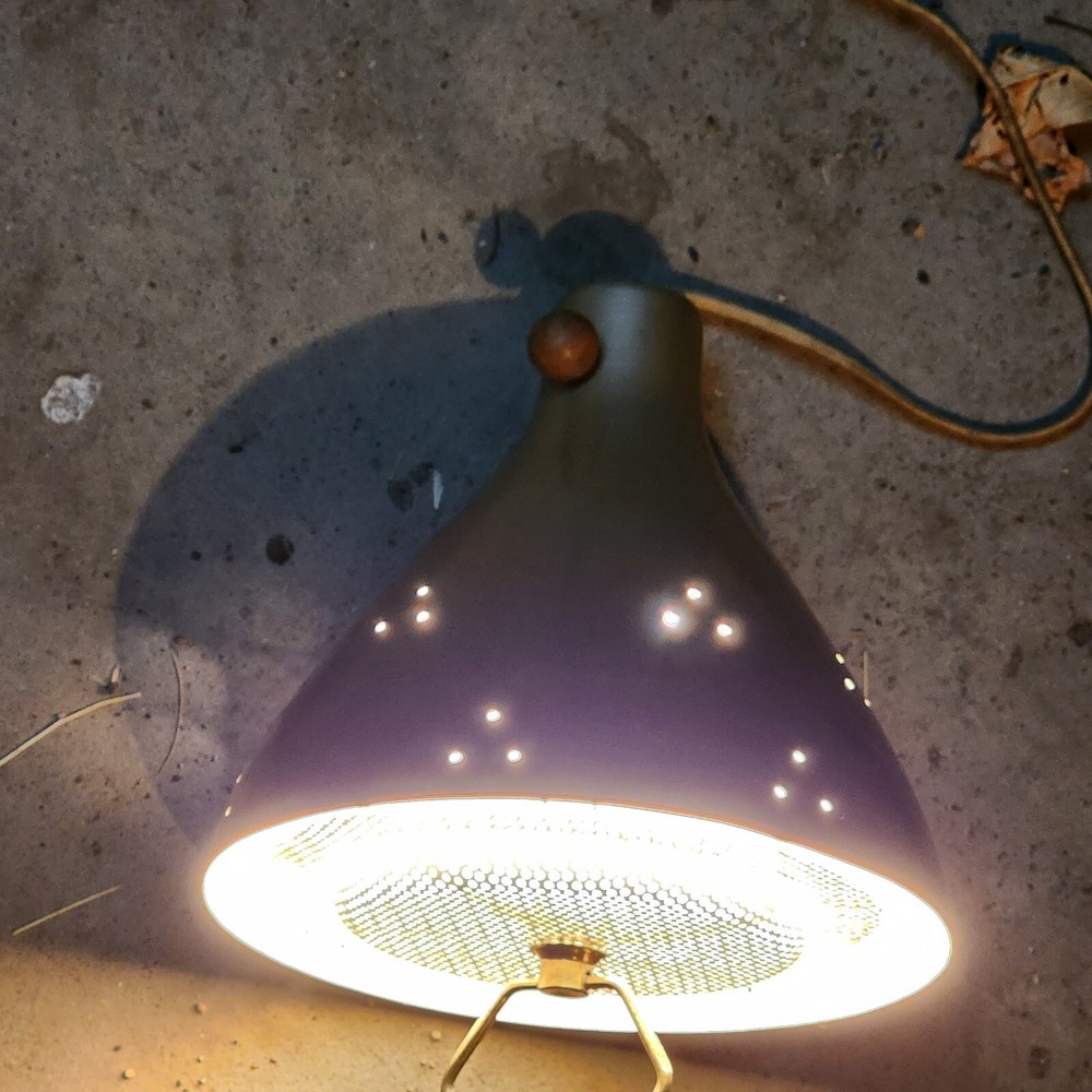 VTG Swag Hanging Light Atomic Gold Swing Arm Lamp Industrial Metal MCM Art Deco