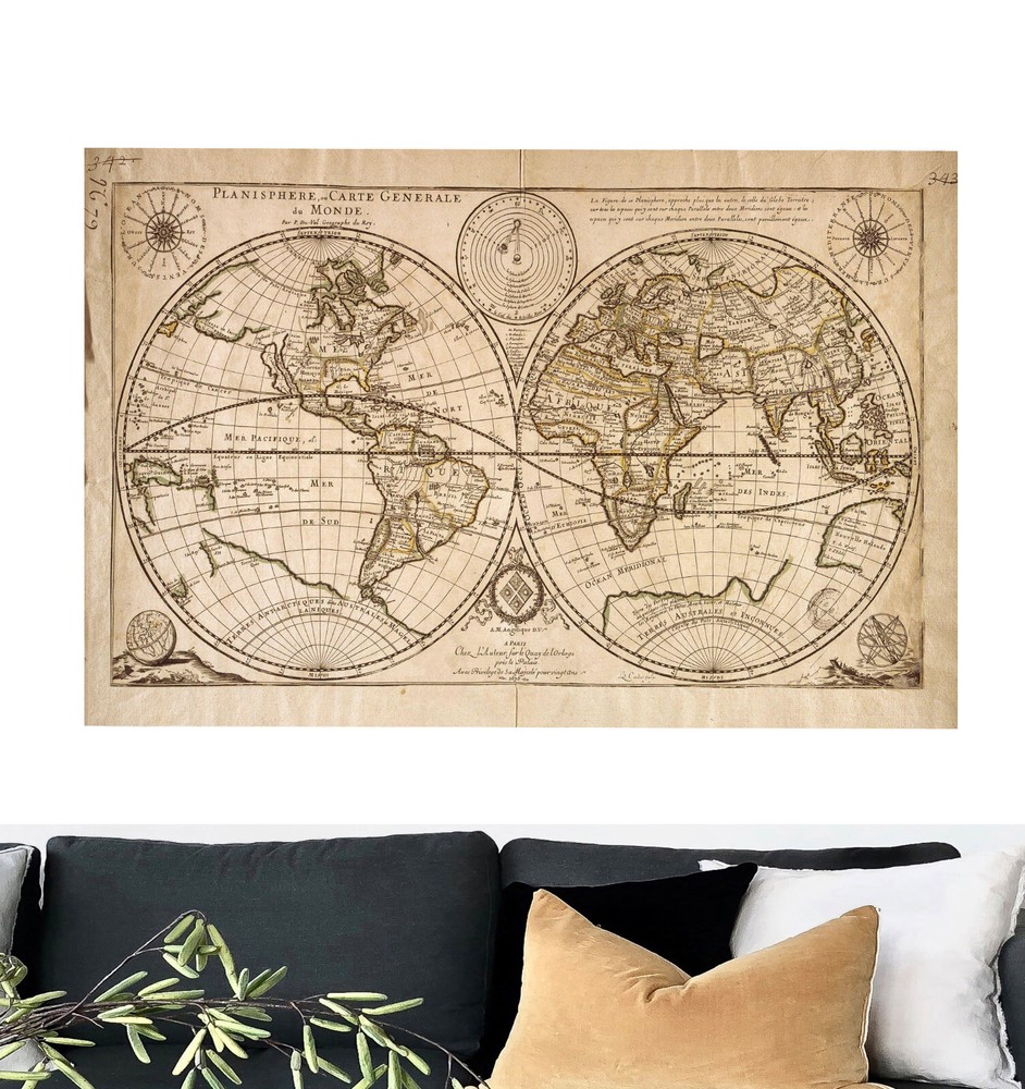 Framed Canvas Print  Vintage old Map Wall Art Decor 1676  36