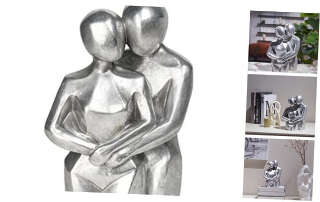 Modern Home Decor Lover Statues - Romantic Abstract Hug Couple Statues Silver