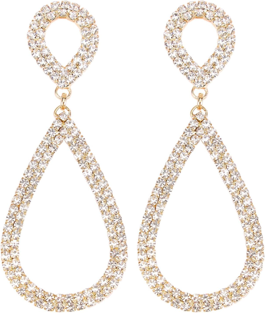 Rhinestone Teardrop Dangle Earrings Sparkly Wedding Jewelry