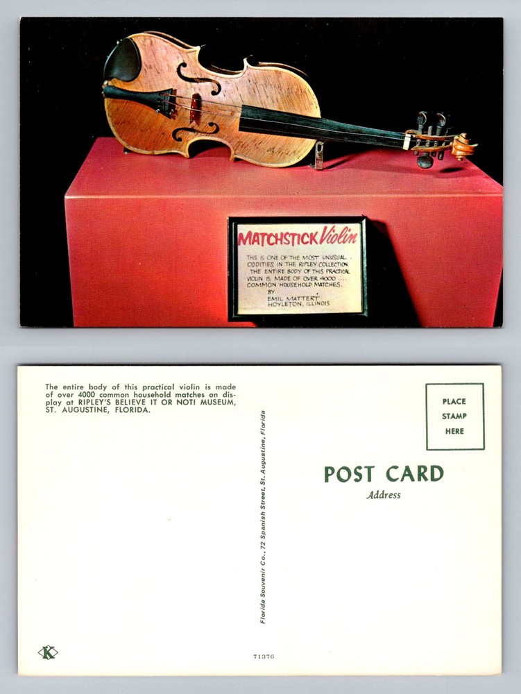 St Augustine, FL-Florida, Ripley's Matchstick Violin Display Vintage Postcard