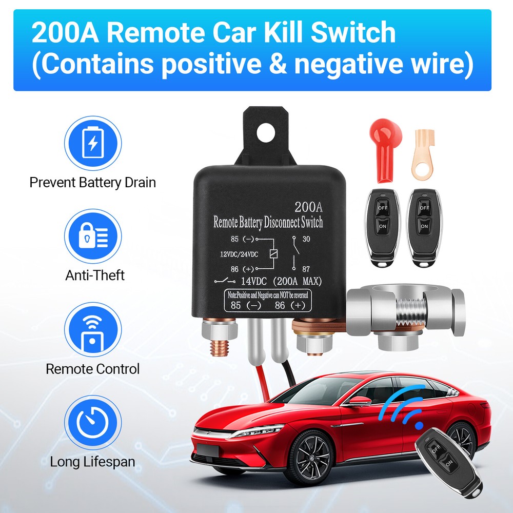 12V Dual Remote Car Battery Cutoff Switch with Wireless Control
